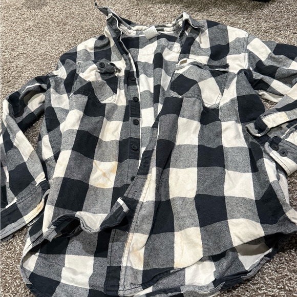 🍌Black and White Plaid Button-Up Shirt with some stains as shown - Picture 1 of 7